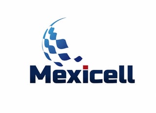 Mexicell logo featuring blue checkered globe design with company name in dark blue text